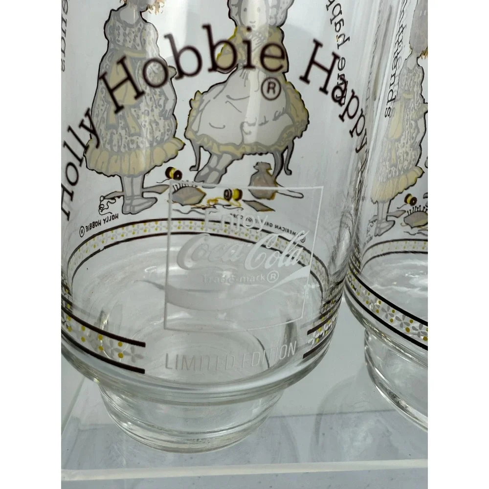 Vintage HOLLY HOBBIE Happy Talk Glasses Happiness & Shared Lot of 3 Coca Cola